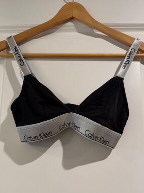 NWOT - Calvin Klein Modern Cotton Triangle Bralette - Black/Silver S